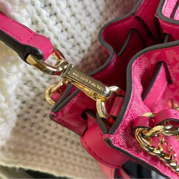Michael Kors Mina Signature Logo Chain Pink Crossbody Shoulder Bag New - Picture 6 of 16